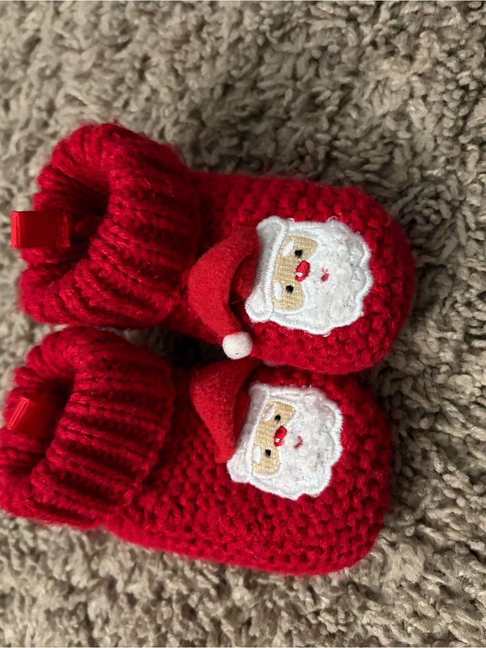 Carter's Red Knit Baby Mittens with Santa Appliqué